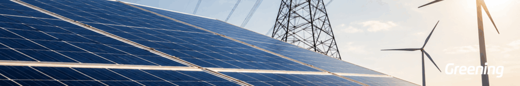 Pannelli solari, torre elettrica e turbine eoliche in un contesto di energia rinnovabile.