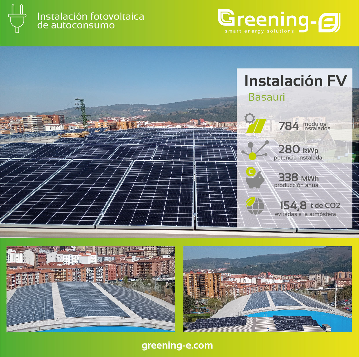 cifras de la instalación fotovoltaica realizada por Greening-e en Basauri