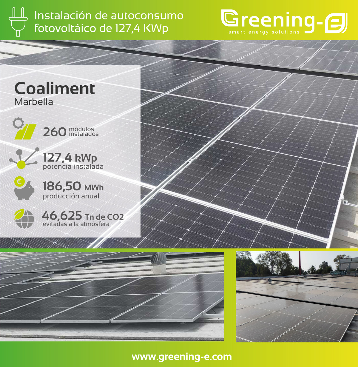 Proyectos Greening-e: Instalación de autoconsumo para Coaliment en Marbella de 127,4 kWp