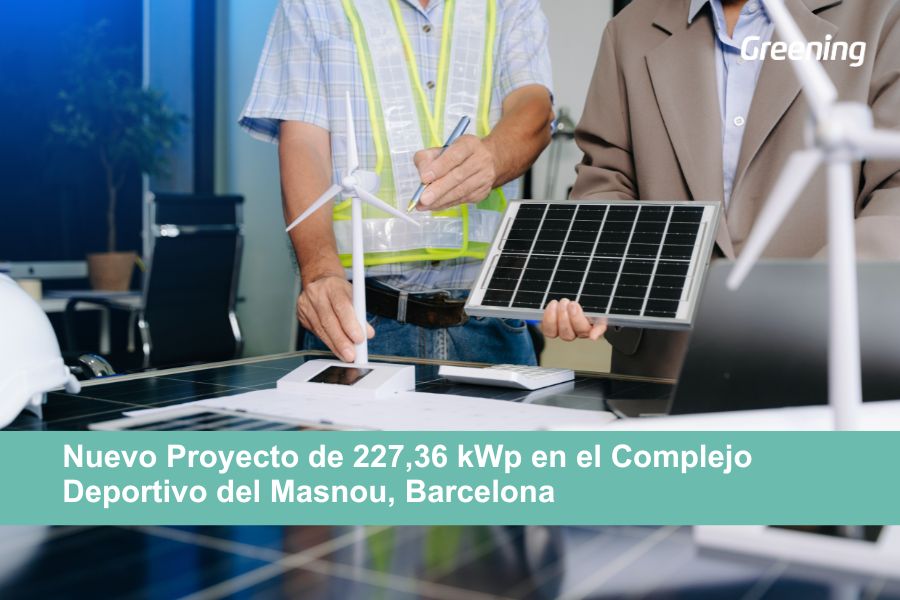 Instalación fotovoltaica en estudio técnico para el proyecto de 227,36 kWp en el Complejo Deportivo del Masnou, Barcelona.
