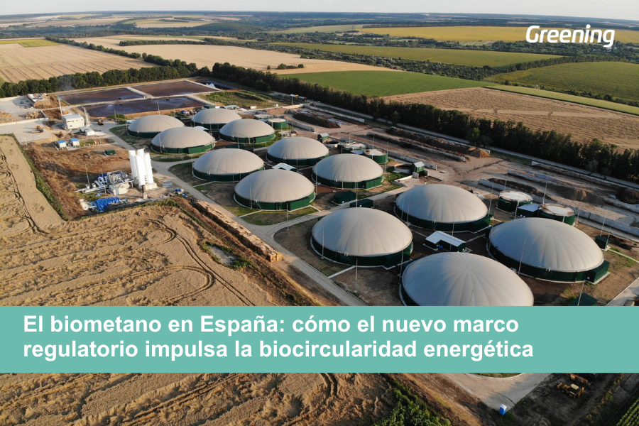 Planta de biometano en entorno rural en España con digestores y aprovechamiento de residuos para generación de energía renovable